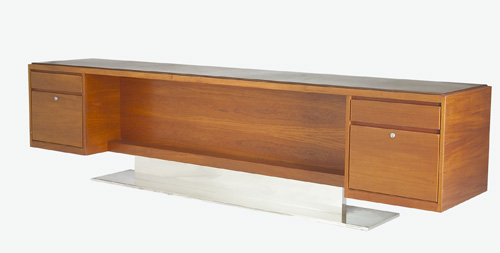 Appraisal: WARREN PLATNER LEHIGH-LEOPOLD Four-drawer walnut credenza with a brown leather