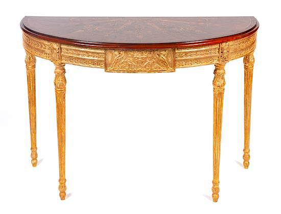 Appraisal: A Pair of Demilune Console Tables Height x width x