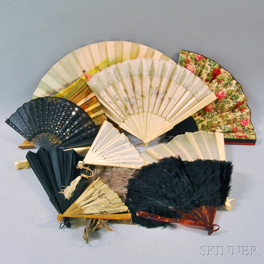 Appraisal: Group of Hand Fans including wood bone plastic cloth and