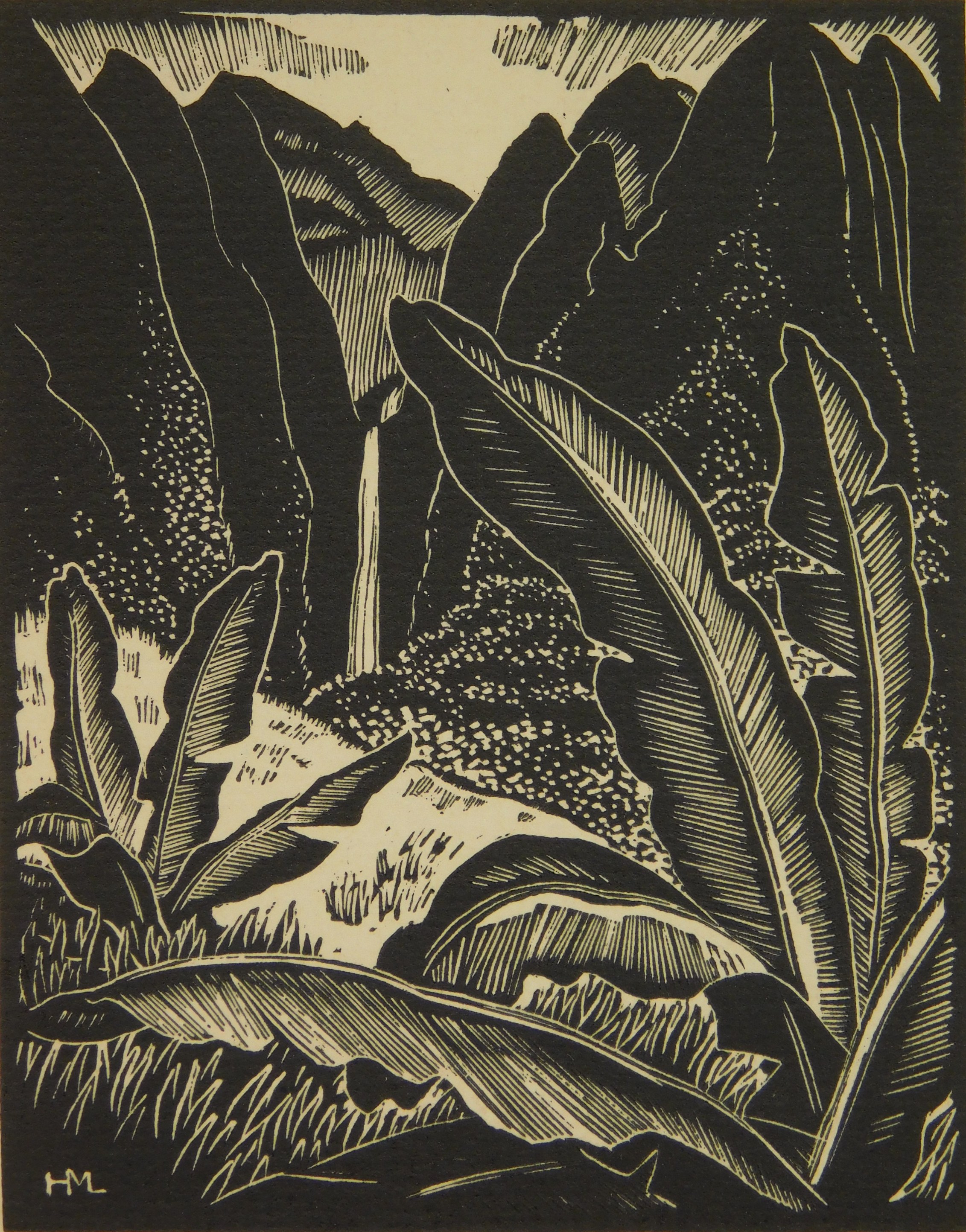 Appraisal: Huc-Mazelet Luquiens - Hawaiian Landscape- wood engraving signed dated and