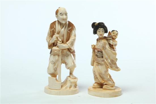 Appraisal: TWO IVORY FIGURES Japan late th-early th century Pictured is