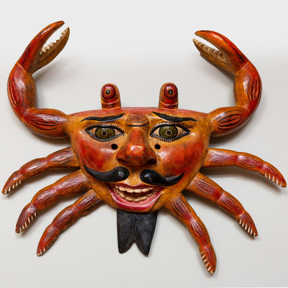 Appraisal: Mexican Carved and Painted Folk Art Crab Mask in wide