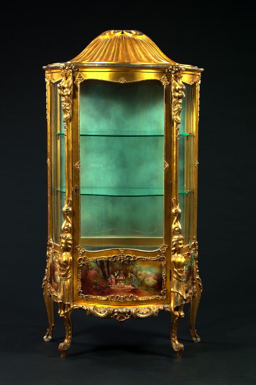 Appraisal: Louis XV-Style Gesso Giltwood Glazed Vitrine with a domical shell-carved