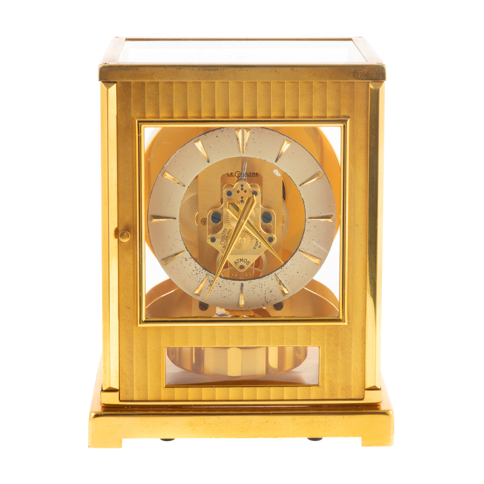 Appraisal: LECOULTRE ATMOS CLOCK Brass and glass panel clock serial in