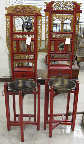 Appraisal: TWO CHINESE TEMPLE WASHSTANDS each of carved gilded and red