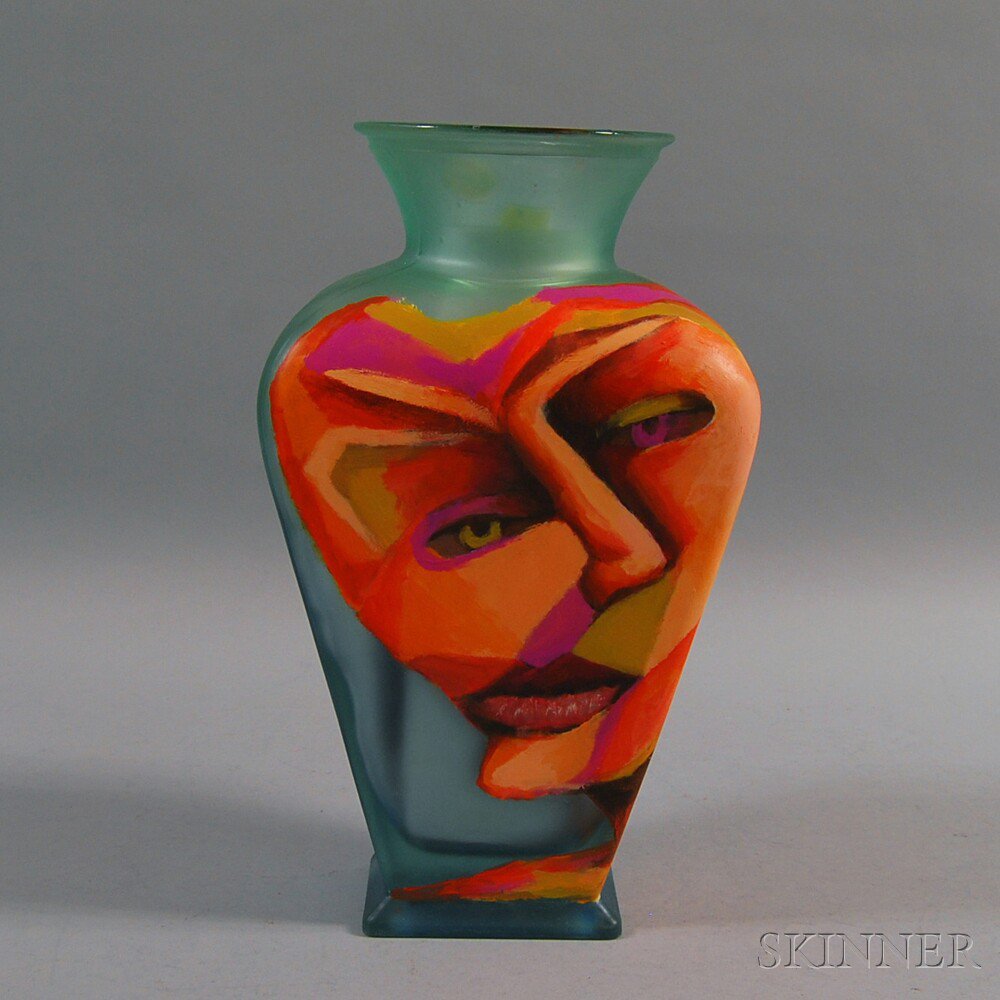 Appraisal: Richard Budman Glass Face Vase second half th century depicting