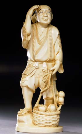 Appraisal: CARVED IVORY OKIMONO Carved ivory okimono of an old man