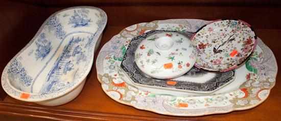 Appraisal: Assorted porcelain articles th century including platters bidet plate makers