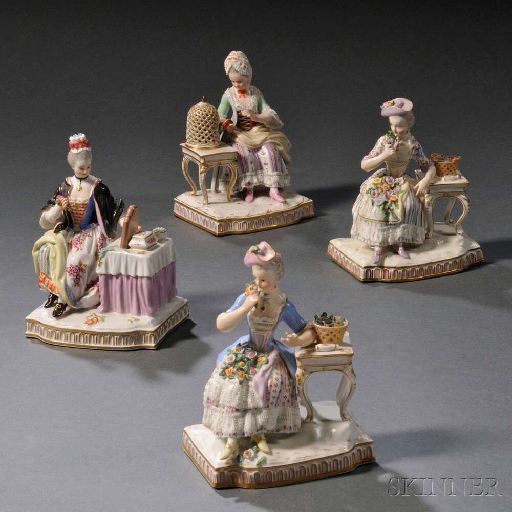 Appraisal: Four Meissen Porcelain Figures of Seated Ladies Germany late th