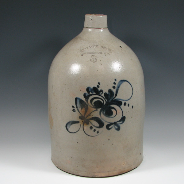 Appraisal: Fulper Bros thrown and decorated stoneware three gallon jug Marked