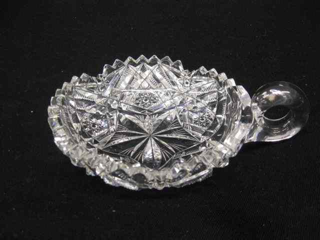 Appraisal: Libbey Cut Glass Handled Nappy signed start center brilliant period