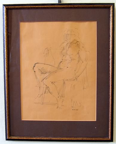 Appraisal: Seated female nude pen ink x SLR R Marsh Artist