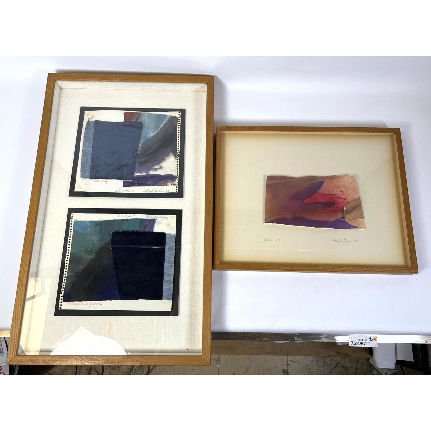 Appraisal: Hubert Taylor framed art painting-collages Desert X and Blue Page