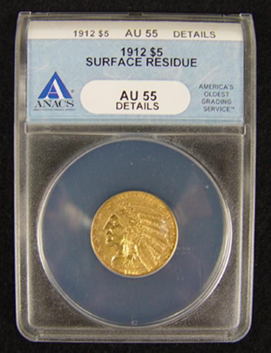 Appraisal: Indian Gold Coin ANACS certified and graded AU details-Surface Residue