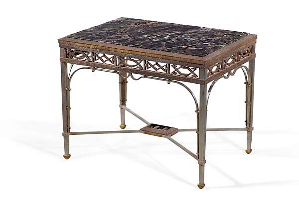 Appraisal: Art Deco patinated metal and chrome center table An Art