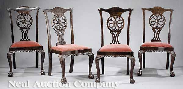 Appraisal: A Set of Four Antique Chippendale-Style Carved Mahogany Dining Chairs