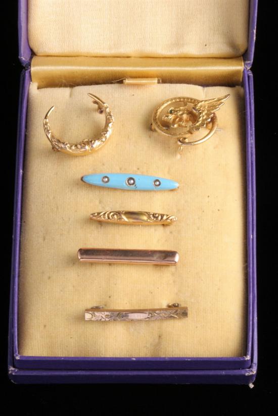 Appraisal: SIX VICTORIAN AND EDWARDIAN PINS Mostly gold one constructed as