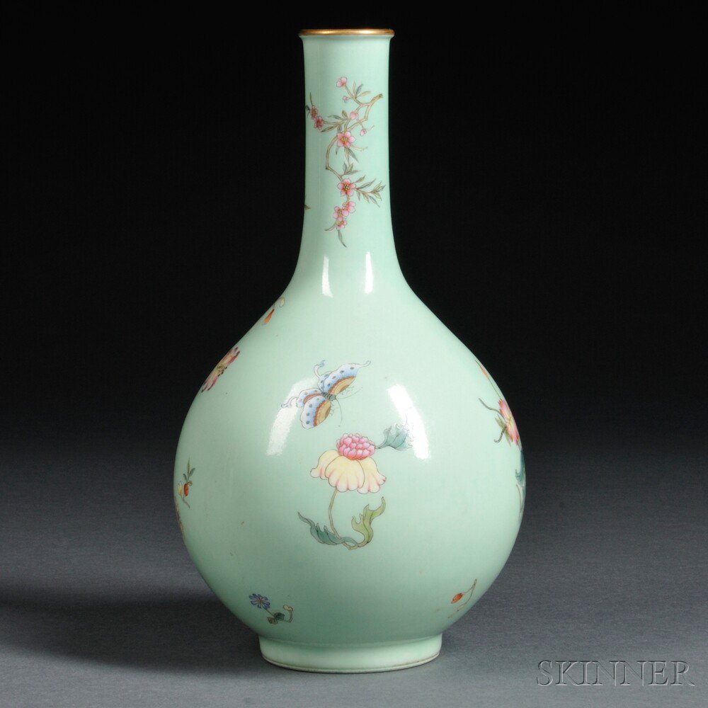 Appraisal: Famille Rose Lime Green-ground Vase China early th century bottle