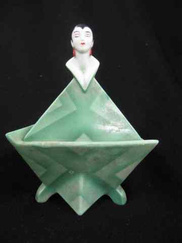 Appraisal: Art Deco Porcelain Dresser Box figural bust of lady on