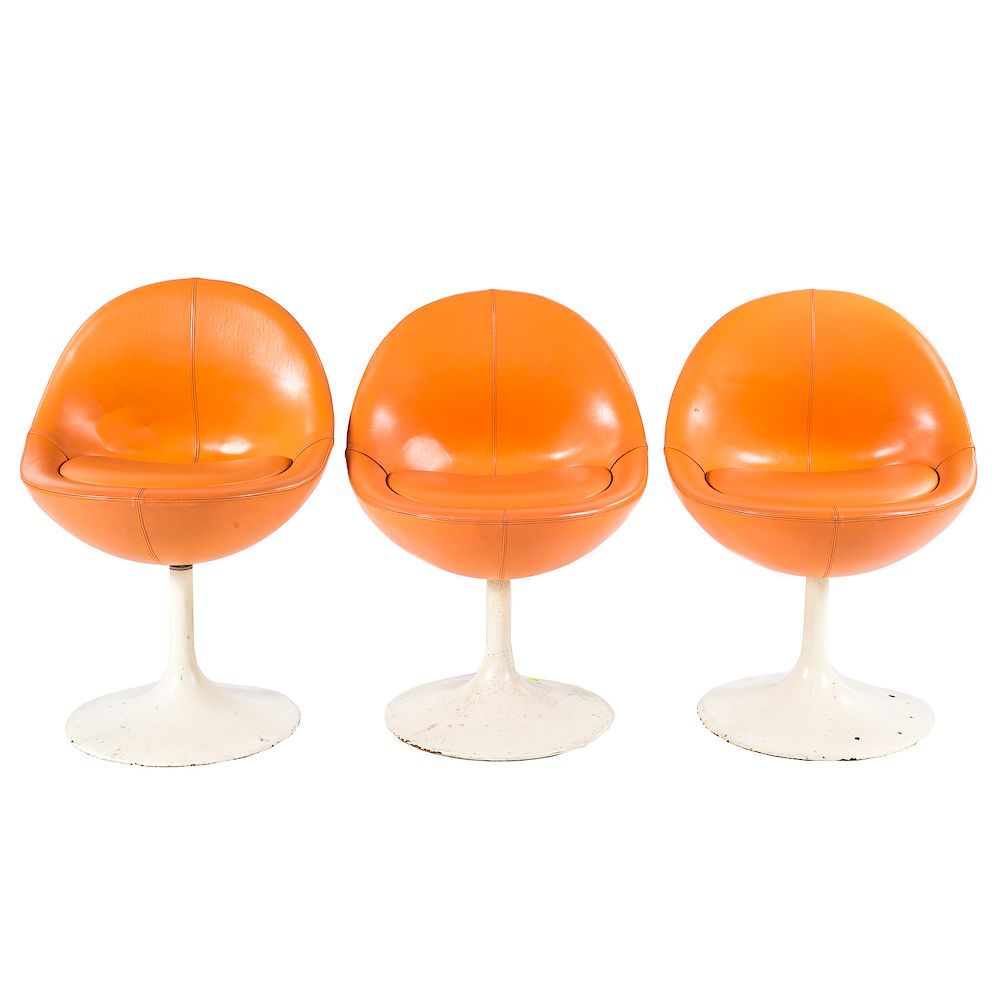 Appraisal: Three Mid-century Modern tulip chairs Johanson Design Sweden orange vinyl