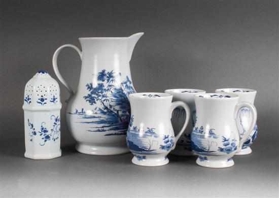 Appraisal: Historic Williamsburg delftware including jug four baluster style canns and