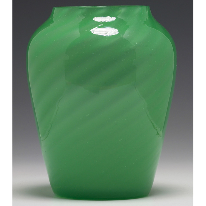 Appraisal: Steuben vase shouldered shape in swirling green glass marked w