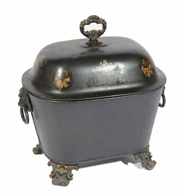 Appraisal: A TH CENTURY TOLEWARE COAL BOX with domed lid with