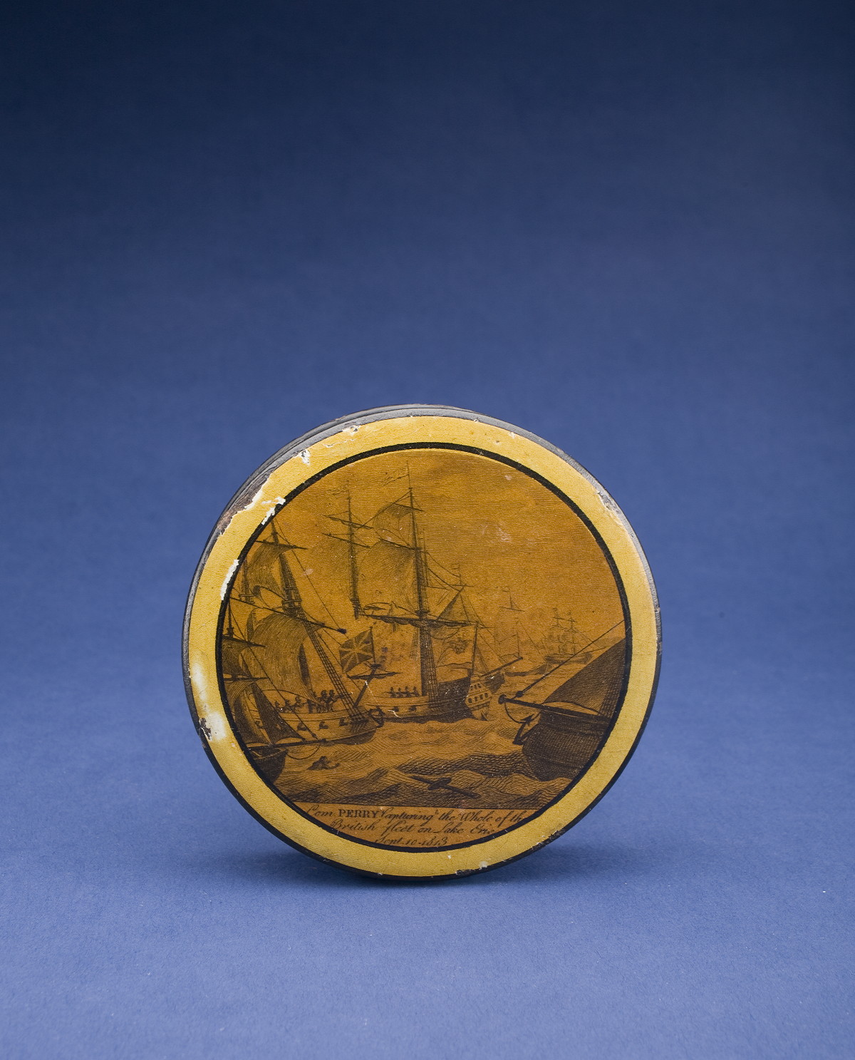 Appraisal: ENGLISH PAPIER MACHE SNUFF BOX FOR THE AMERICAN MARKET CIRCA