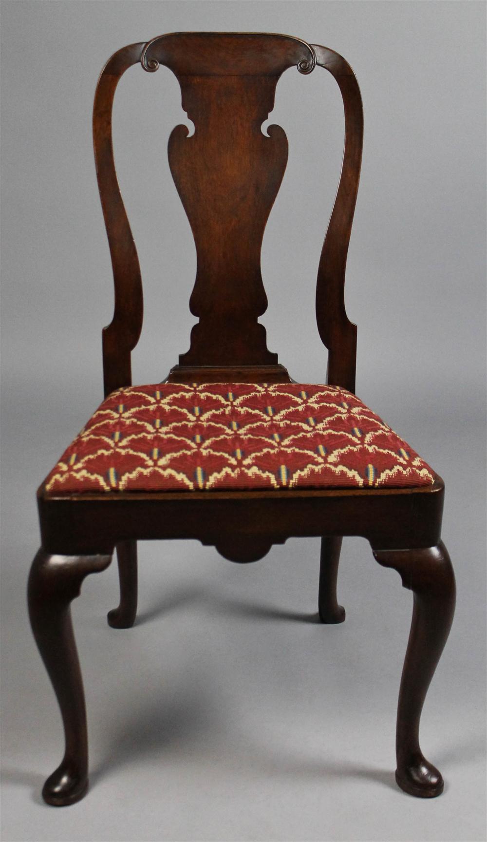 Appraisal: QUEEN ANNE WALNUT SIDE CHAIR having a carved and shaped