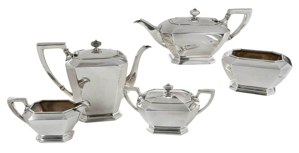 Appraisal: Five Piece Fairfax Sterling Tea Service American rectangular paneled forms