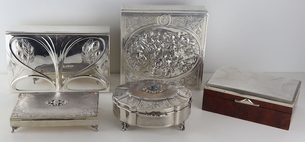 Appraisal: SILVER Assorted Silver and Silverplate Decorative Boxes Includes an Italian