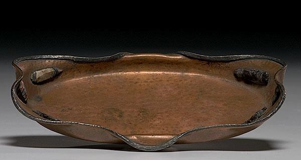 Appraisal: ARTS CRAFTS COPPER SILVER DECORATED DRESSER TRAY American early th