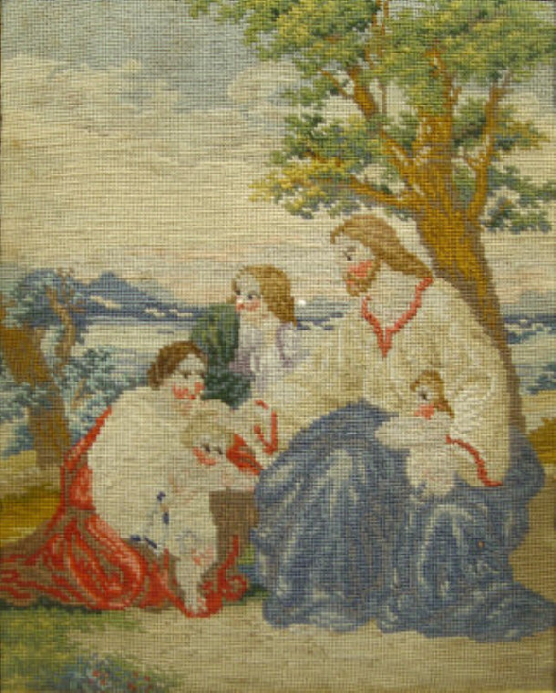 Appraisal: th Century cross stitch tapestry of figures beneath a tree