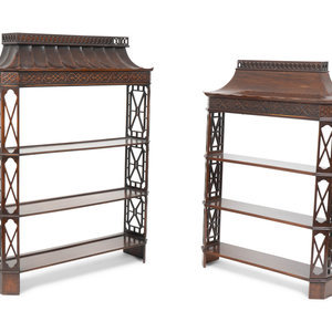 Appraisal: Two Chinese Chippendale Style Mahogany Hanging Shelves TH CENTURY Largest