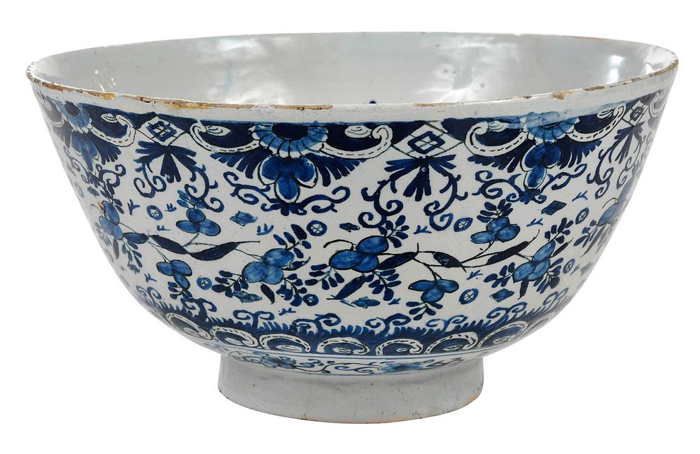 Appraisal: English Delftware Blue and White Punch Bowl attributed to Bristol