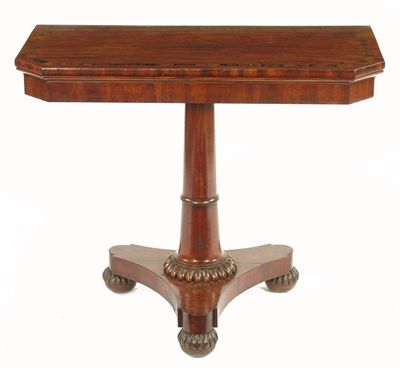 Appraisal: A George IV mahogany and rosewood banded card table the