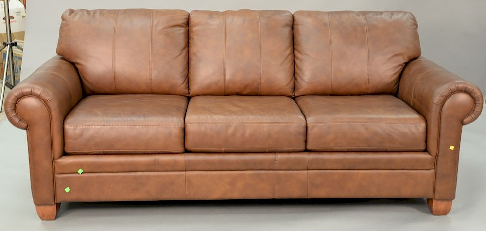 Appraisal: Ethan Allen brown leather sleeper sofa lg in Ethan Allen