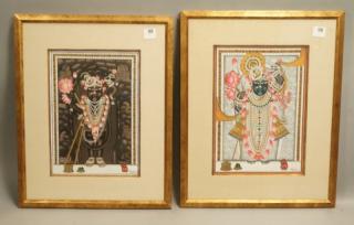 Appraisal: pcs Hindu Gouache Paintings Very Detailed wit pcs Hindu Gouache