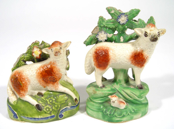 Appraisal: Two hand painted Victorian Staffordshire groups of sheep before trees