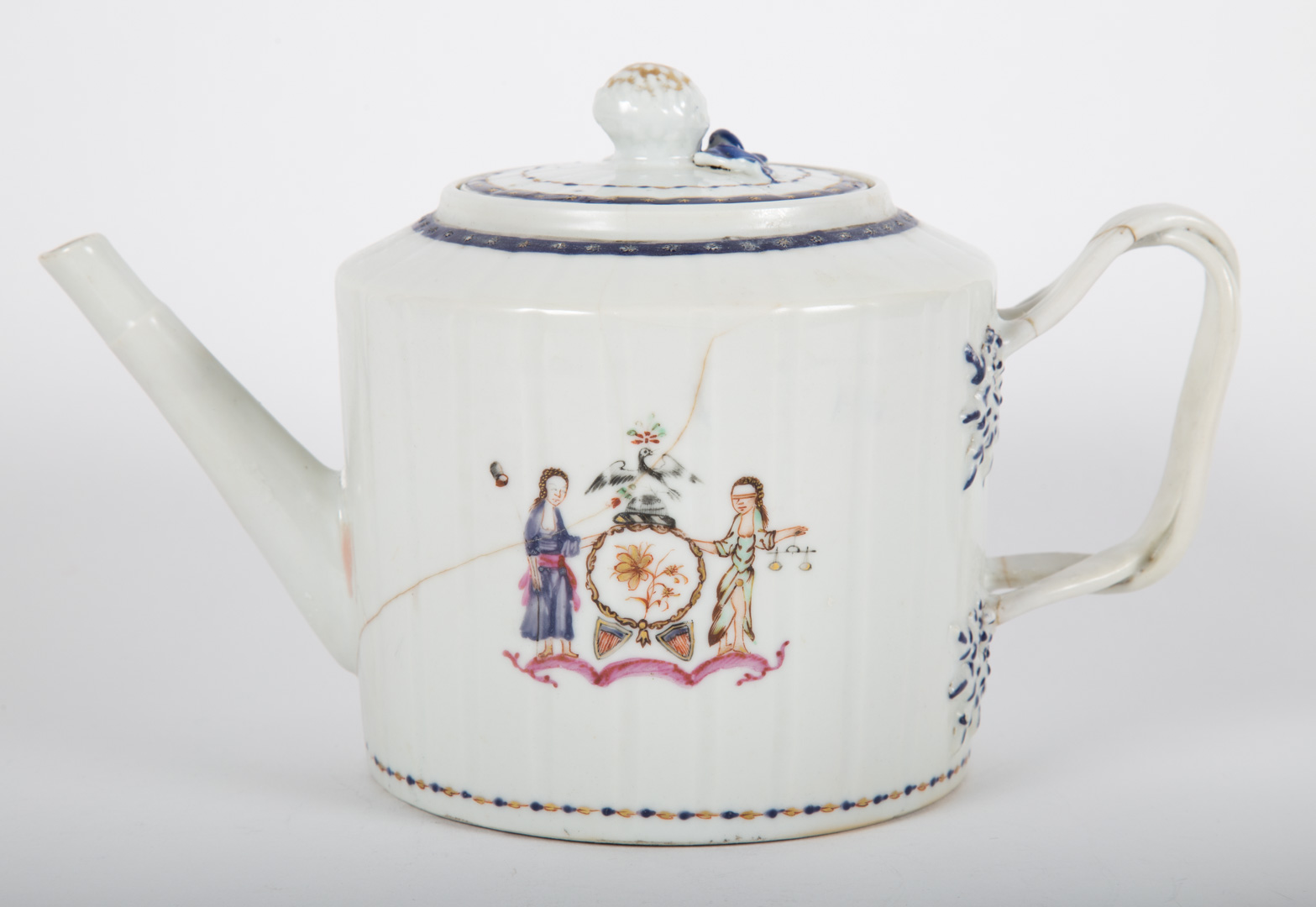 Appraisal: Chinese Export armorial porcelain teapot circa drum form teapot with