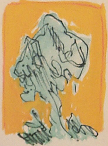 Appraisal: Untitled - Figural Drawing Shelf Tree Watercolor on Paper lithograph