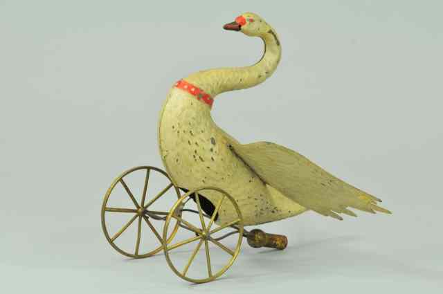 Appraisal: GUNTHERMANN WALKING SWAN Germany hand painted tin white body depicted