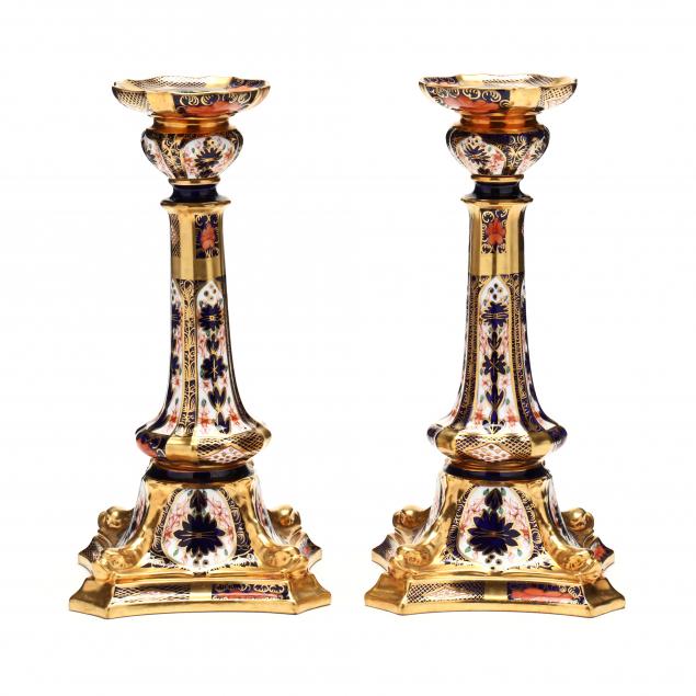 Appraisal: A PAIR OF ROYAL CROWN DERBY OLD IMARI CANDLESTICKS th