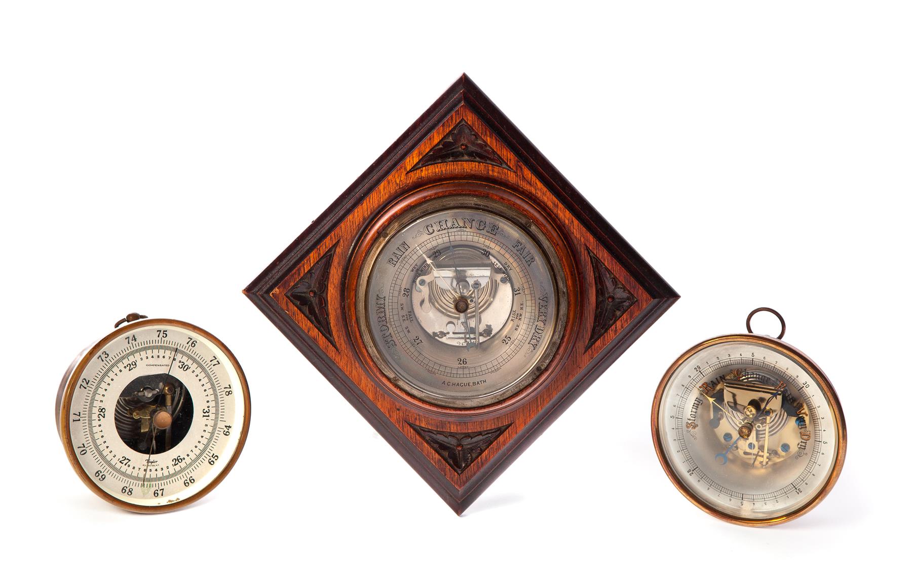 Appraisal: THREE BAROMETERS American and European th century Diamond-shaped wood panel