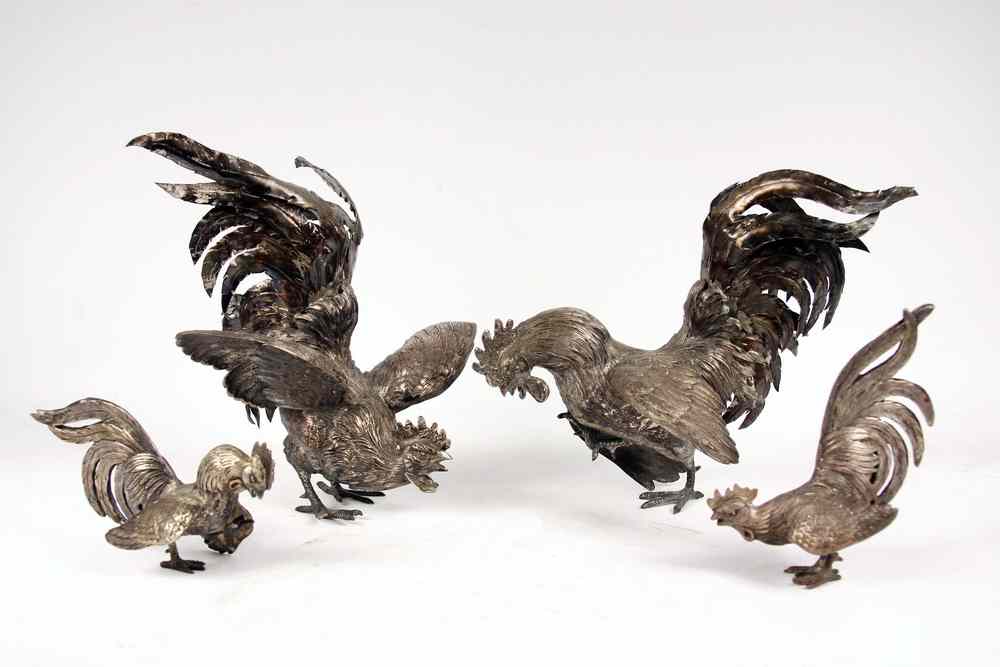 Appraisal: PAIR SILVERPLATE FIGHTING COCKS - Late th - early th