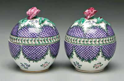 Appraisal: Pair Samson lidded boxes globular with rose finial oval cartouches