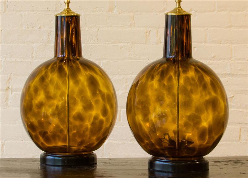 Appraisal: PAIR OF TORTOISESHELL GLASS LAMPS MODERN x in diam to