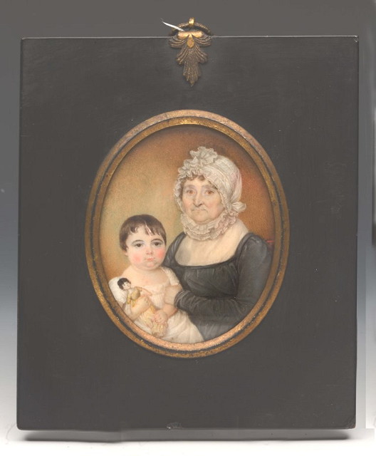 Appraisal: AN OVAL MINIATURE portrait of a mother and child the