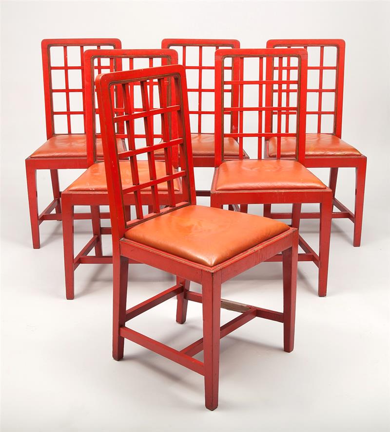 Appraisal: Six George III Style Red Painted Side Chairs With leather