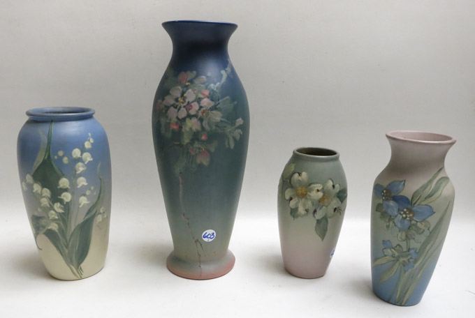 Appraisal: FOUR WELLER ART POTTERY ARTIST SIGNED VASES each with floral